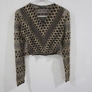 Sagaie Paris Womens Crop Top Size Small Gold Black Knit